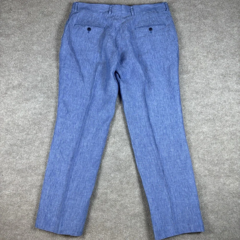 Tommy Hilfiger Mens Linen Pants 36x30 Blue 100% Linen Flat Front Dress